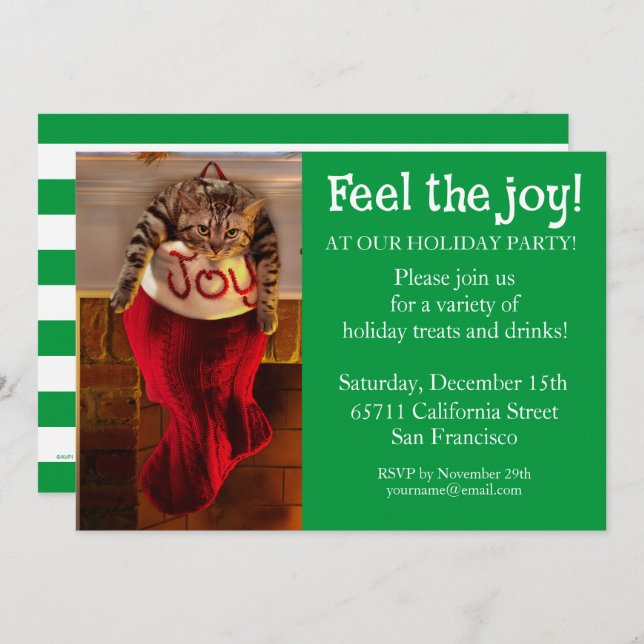 Fat Cat in Christmas Stocking Invitation (Front/Back)