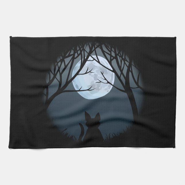 Fat Cat Towel Black Cat Art Tea Towels Cat Decor (Horizontal)