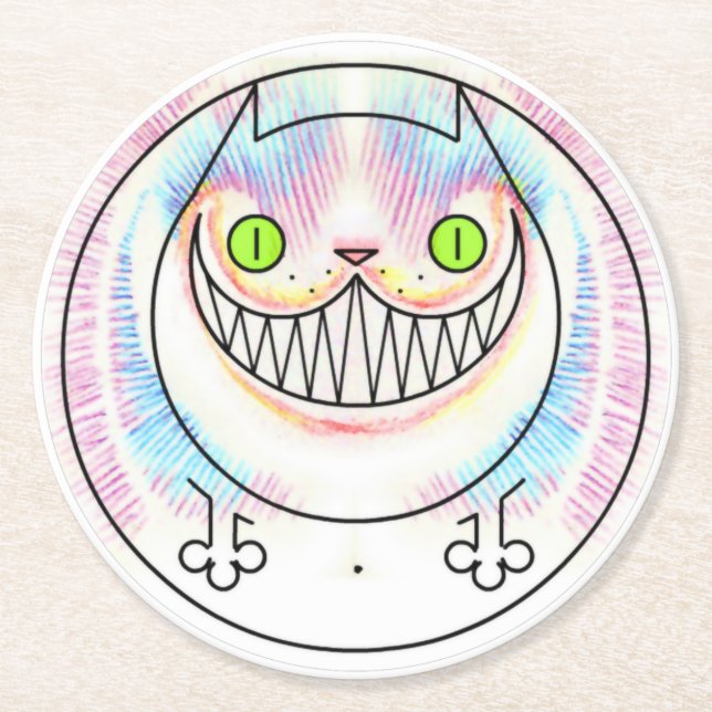 Fat Cat with a Cheshire Cat Grin Paper Coaster (Front)