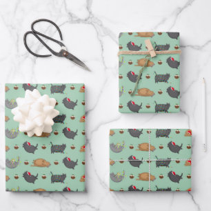 Fat Cats and Christmas Puddings Wrapping Paper Sheet