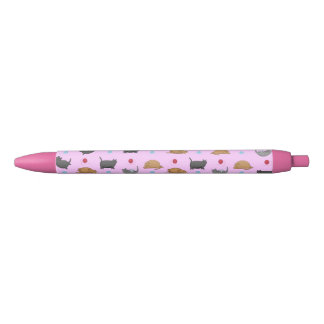 Fat Cats Pattern on Pink Black Ink Pen