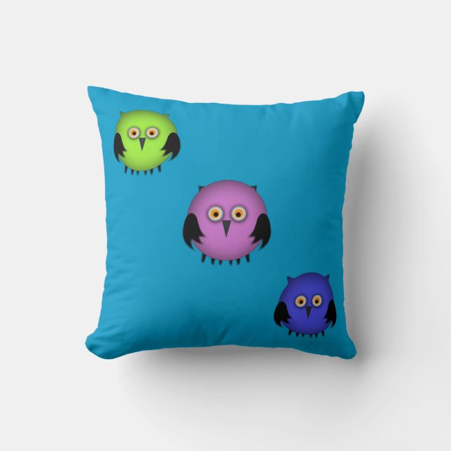 Fat Colourful Owls Kids Throw Pillow (Front)