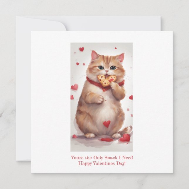 Fat cute cat cookie snack Valentines Day Holiday Card (Front)