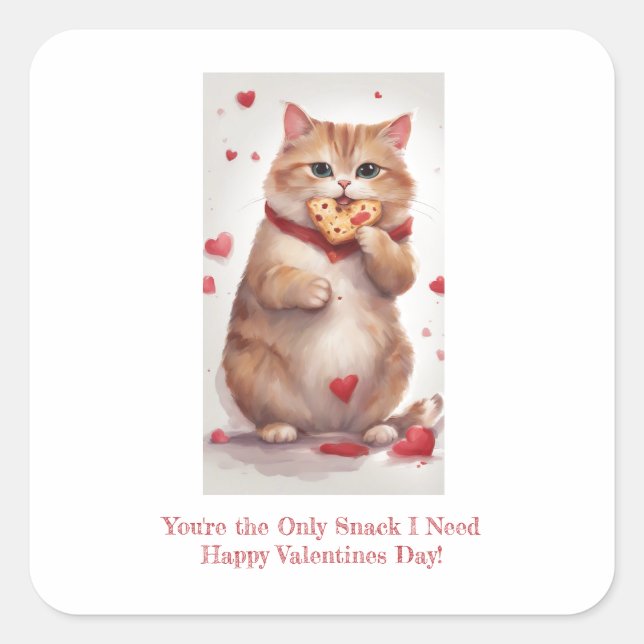 Fat cute cat cookie snack Valentines Day Square Sticker (Front)