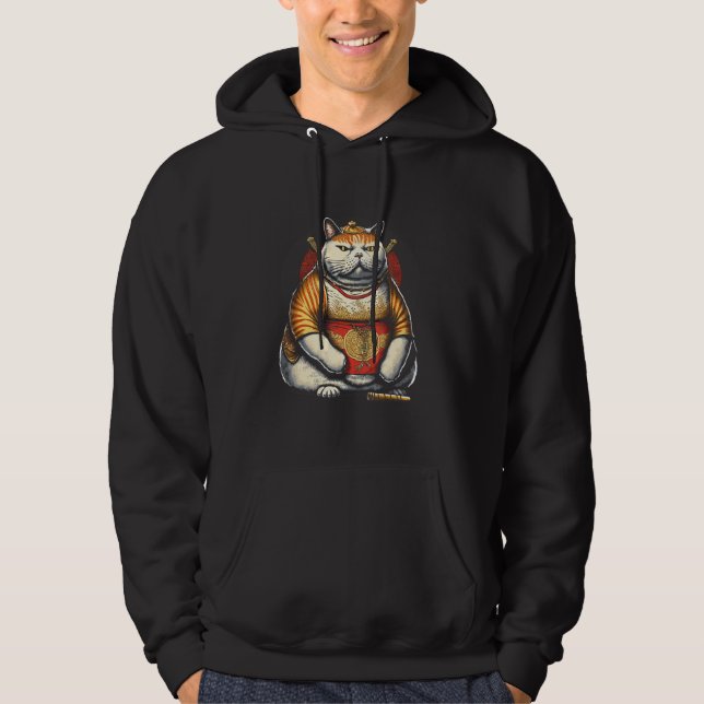 Fat Cute Cat Japanese Samurai Sumo Animal 1 Hoodie (Front)