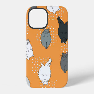 Fat, fluffy cats are lying on their backs. Cute co iPhone 12 Case
