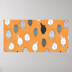 Fat, fluffy cats are lying on their backs. Cute co Poster