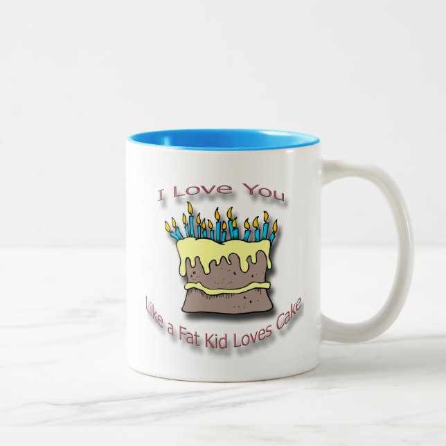 Fat Kid Loves Cake candles Two-Tone Coffee Mug (Right)