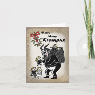 Fat Krampus Grabbing Girls Funny Naughty Christmas Holiday Card