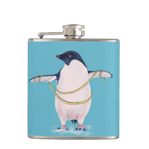 Fat Penguin On Diet Cute Funny Bird Hip Flask