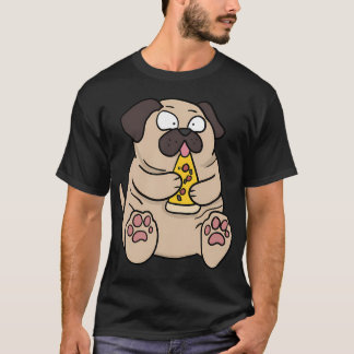 Fat Pug Dog Eating Pizza Funny Comic Style hand dr T-Shirt