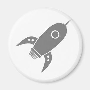 Fat Retro Rocket Ship Grey Grey Magnet