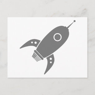 Fat Retro Rocket Ship Grey Grey Postcard