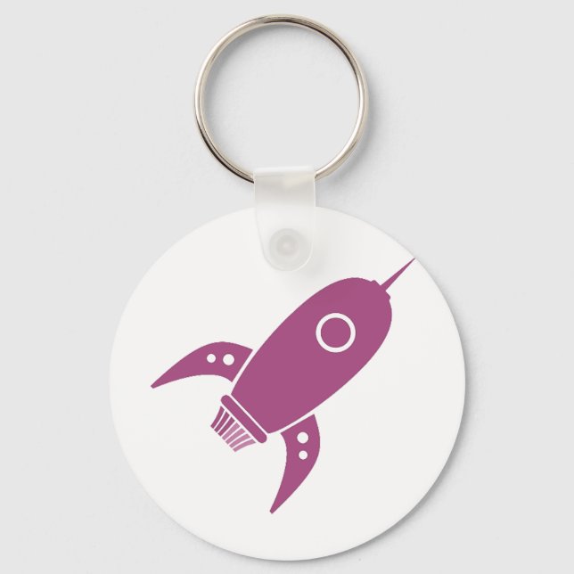 Fat Retro Rocket Ship Pink Key Ring (Front)