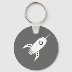 Fat Retro Rocket Ship White Key Ring