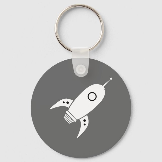 Fat Retro Rocket Ship White Key Ring (Front)
