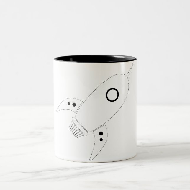 Fat Retro Rocket Ship White Two-Tone Coffee Mug (Center)