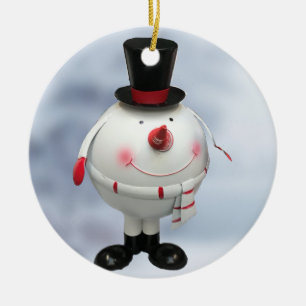 Fat Round Funny Tin Snowman Ceramic Ornament