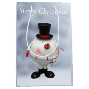 Fat Round Funny Tin Snowman Medium Gift Bag
