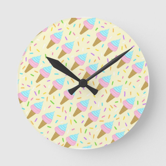 Fat-shaped with continuous pickling of ice cream round clock (Front)