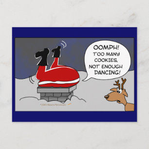 Fat Stuck Santa Funny Christmas Dancing Cartoon Holiday Postcard