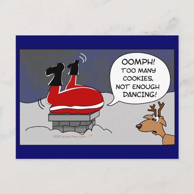 Fat Stuck Santa Funny Christmas Dancing Cartoon Holiday Postcard (Front)
