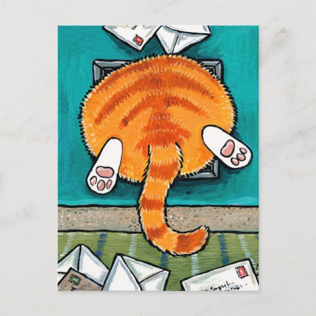 Fat Tabby Cat Stuck in Cat Flap Postcard (Front)