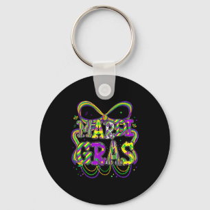 Fat Tuesday Mardi Gras Coquette Bow Kids Girls Wom Key Ring