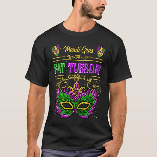 Fat Tuesday Mardi Gras Mask New Orleans Parade Mar T-Shirt (Front)
