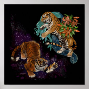 Fate in the Stars Tigers Pattern Dark Background P Poster