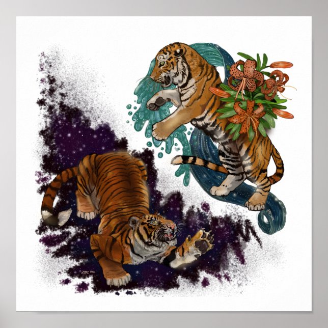 Fate in the Stars Tigers Pattern White Background  Poster (Front)