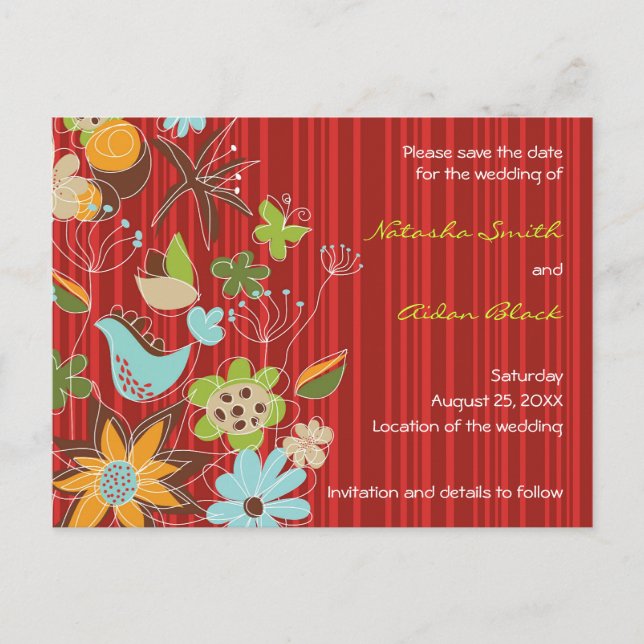 fatfatin Red Floral Garden Save The Date Postcard (Front)