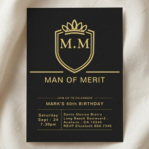 Father 60th Birthday 60 Years Black Gold Party Invitation