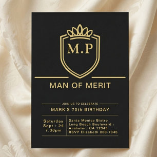 Father 70th Birthday 70 Years Black Gold Party Invitation