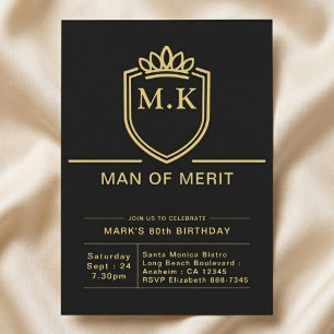 Father 80th Birthday 80 Years Black Gold Party Invitation