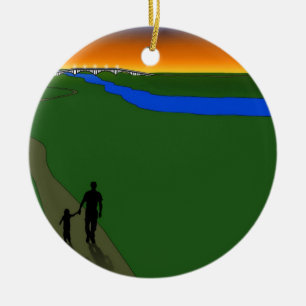 Father And Child Evening Walk Ceramic Tree Decoration