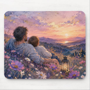 Father and Child Stargazing Watercolor Art Print Mouse Pad
