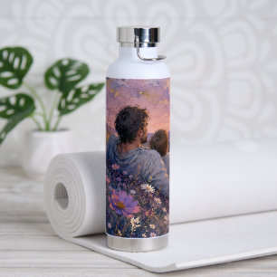Father and Child Stargazing Watercolor Art Print Water Bottle