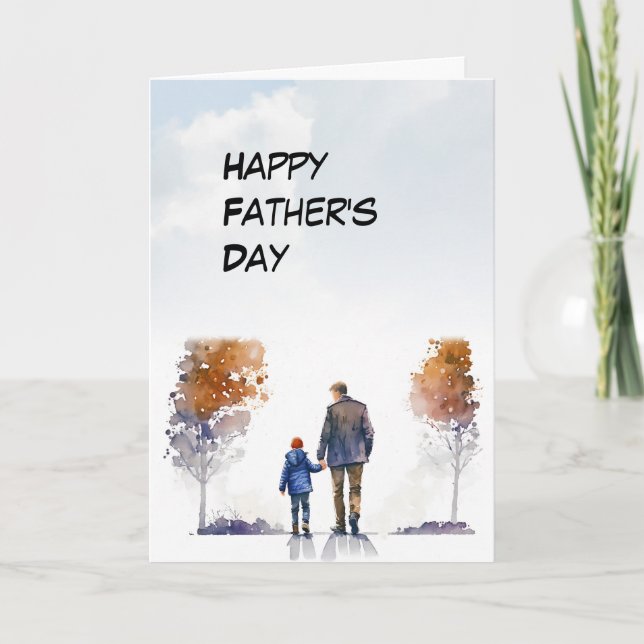 Father and Child walk in a park Father's Day Card (Front)