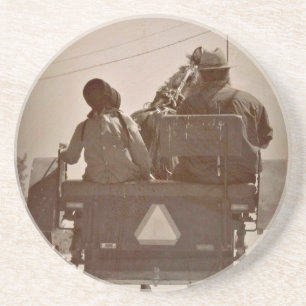 Father and Daughter Amish Horse and Buggy Coaster