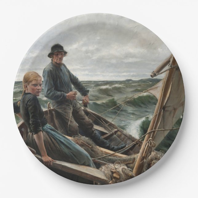 Father and Daughter at Sea (by Albert Edelfelt) Paper Plate (Front)