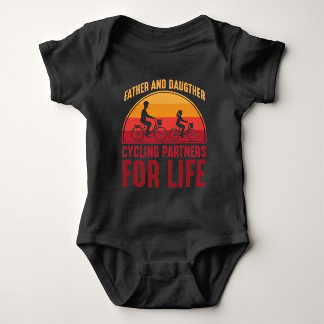 Father and Daughter Cycling Partners for Life Baby Bodysuit (Front)