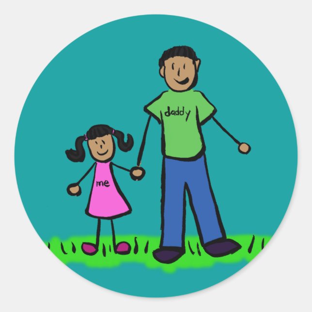 Father and Daughter Family Characters Art Stickers (Front)