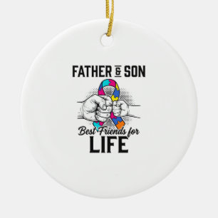 Father and Son Best Friends for Life Puzzle Ribbon Ceramic Ornament