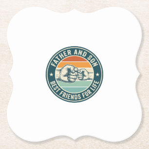 Father and Son Best Friends Vintage Fist Bump Shir Paper Coaster