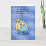 Father and Son Birds Birthday Card<br><div class="desc">Enjoy this custom made birthday card. Design features a father and son bird duo on the front. The inside of the card shows a cat hanging on a clothesline with a bottle in its hand. Buyers can customise the text to suit their preferences.</div>