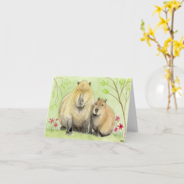 Father and Son Capybara Card (Yellow Flower)