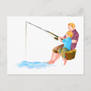 Father and son fishing postcard