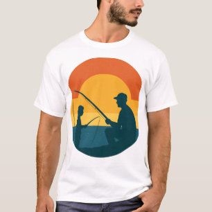 Father and Son Fishing Sunset Silhouette T-Shirt