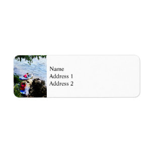 Father and Son Launching Kayaks Return Address Label